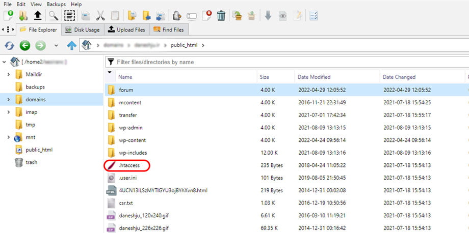 مشاهده فایل htaccess