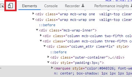 نسخه موبایل inspect element
